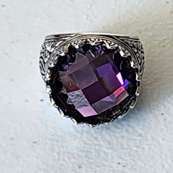Vintage-Inspired Chunky Crown Amethyst Purple Gemstone Ring Size 7.5 Jewelry - Picture 7 of 8
